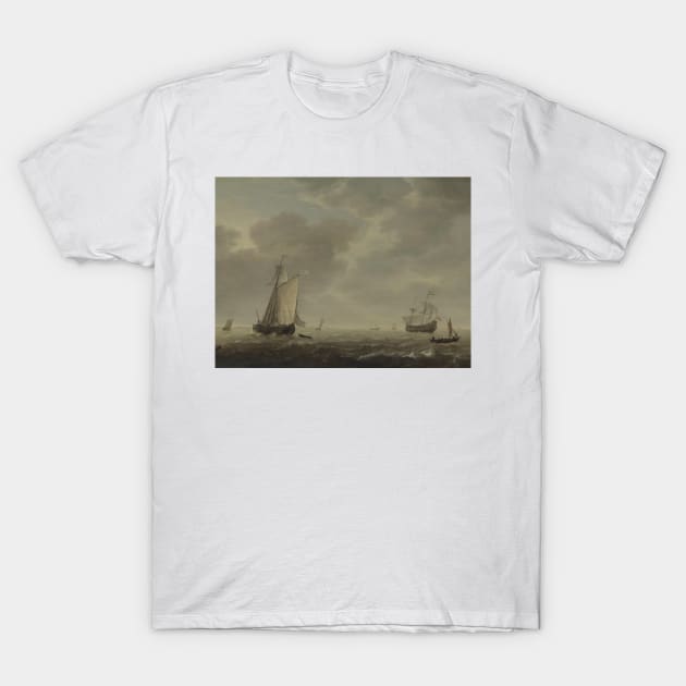 A Dutch Man-of-War and Various Vessels in a Breeze by Simon de Vlieger T-Shirt by Classic Art Stall